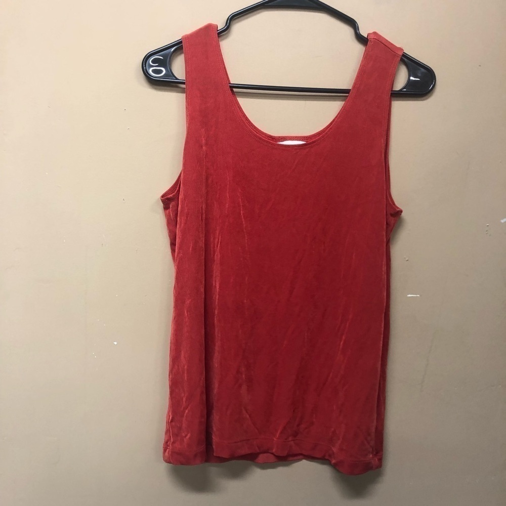 Chico's Travelers Tank Top Red sz 2 L Sleeveless Shell Stretch Scoop Neck Slinky